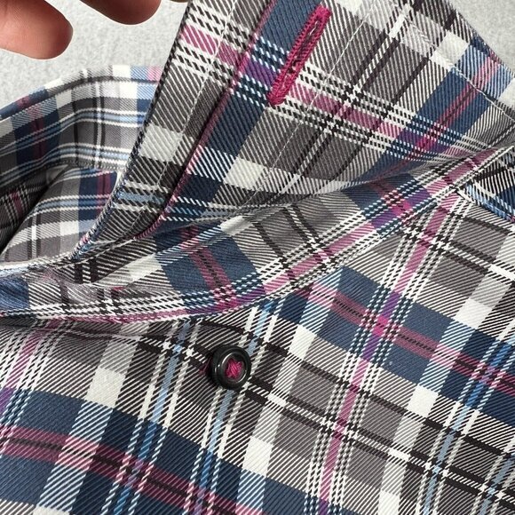 David Donahue Shirt Mens Size XL Gray Pink Blue Button Down Classic Fit Dress - Picture 3 of 12